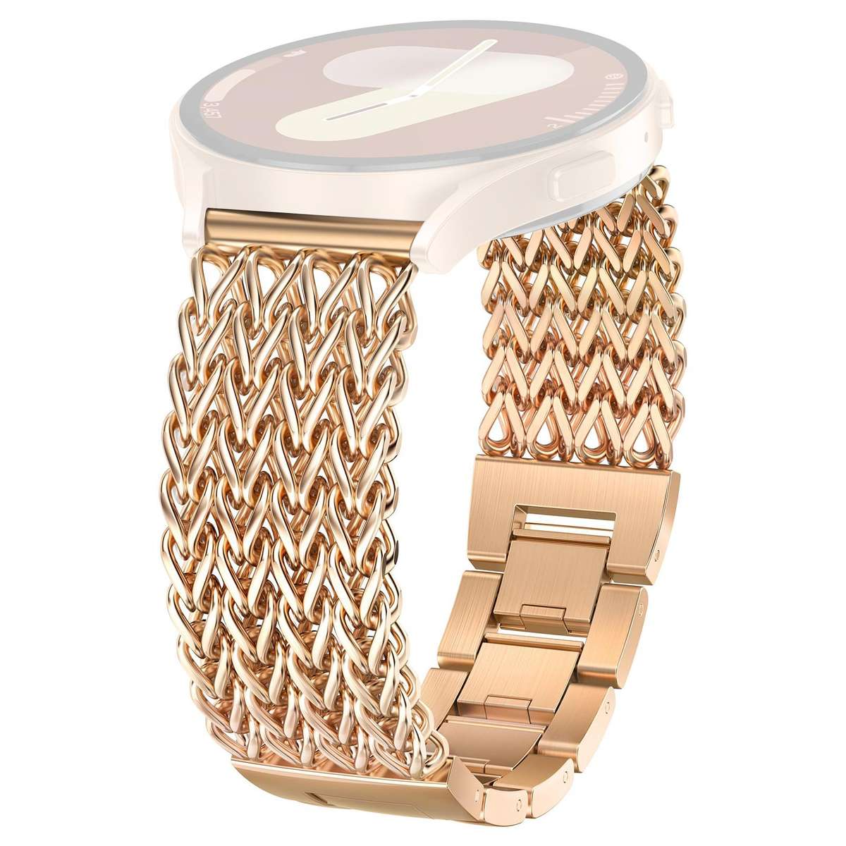22mm xDfind Flat Head Herringbone Braided Stainless Steel Watch Band(Rose Gold)