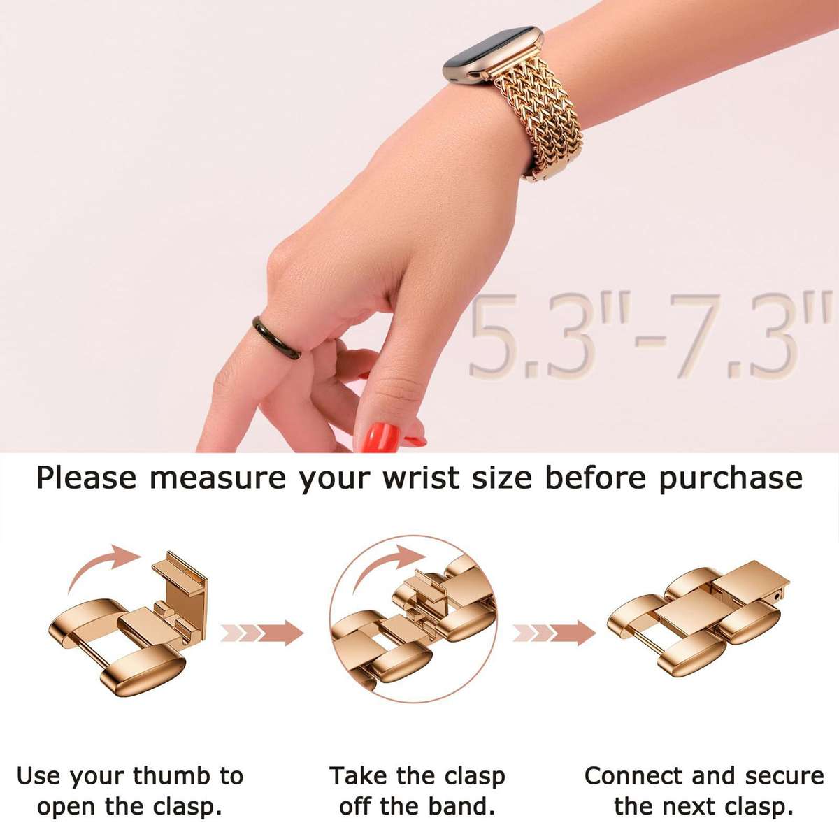 22mm xDfind Flat Head Herringbone Braided Stainless Steel Watch Band(Rose Gold)