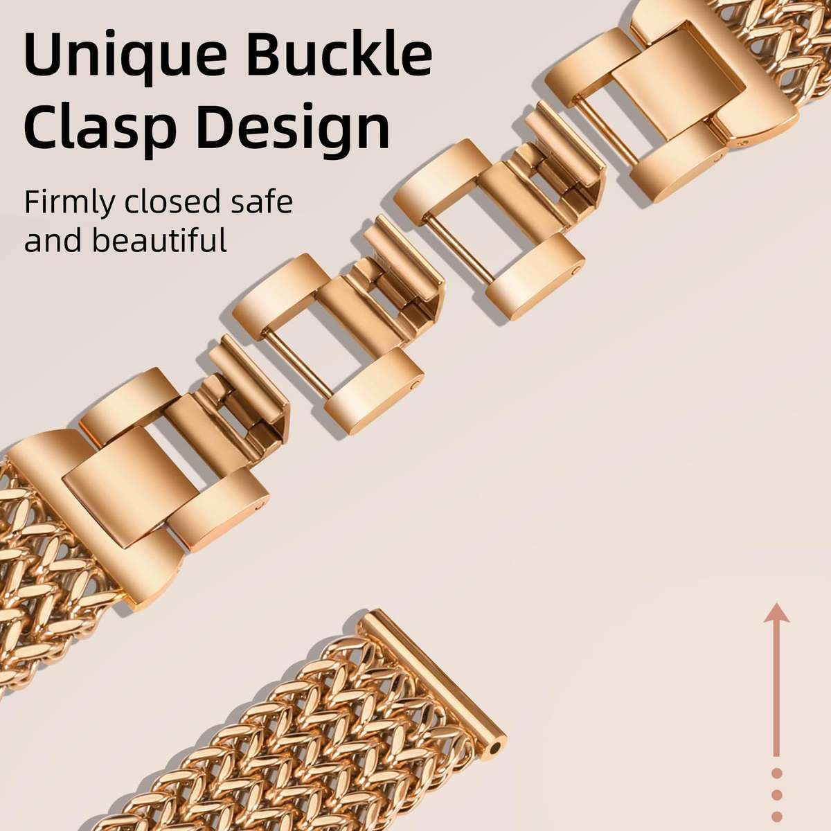 22mm xDfind Flat Head Herringbone Braided Stainless Steel Watch Band(Rose Gold)