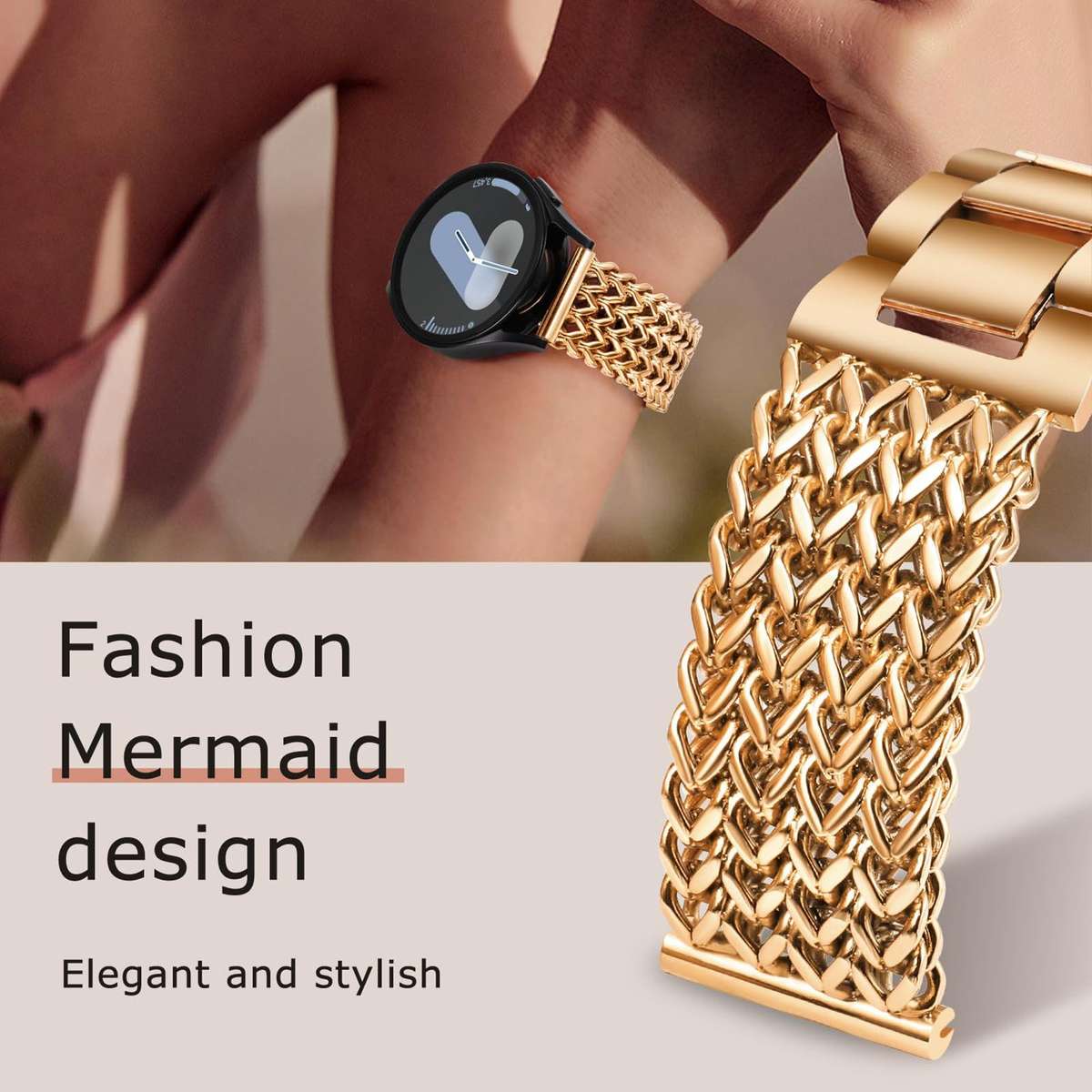22mm xDfind Flat Head Herringbone Braided Stainless Steel Watch Band(Rose Gold)
