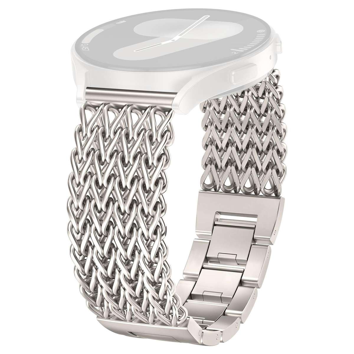 22mm xDfind Flat Head Herringbone Braided Stainless Steel Watch Band(Starlight)