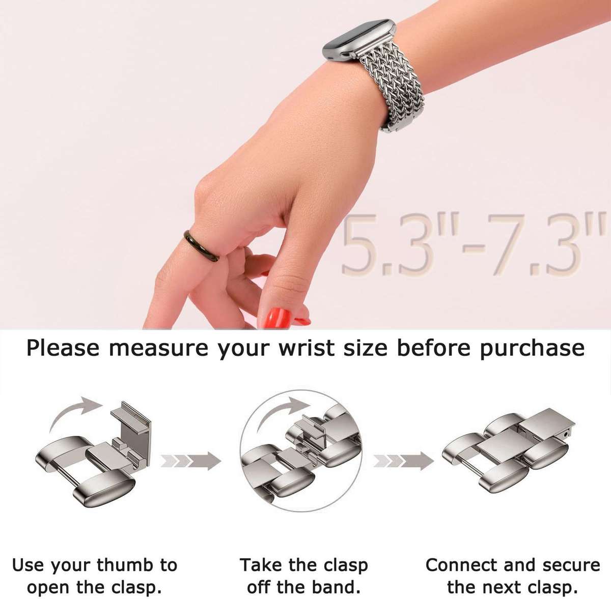 22mm xDfind Flat Head Herringbone Braided Stainless Steel Watch Band(Starlight)
