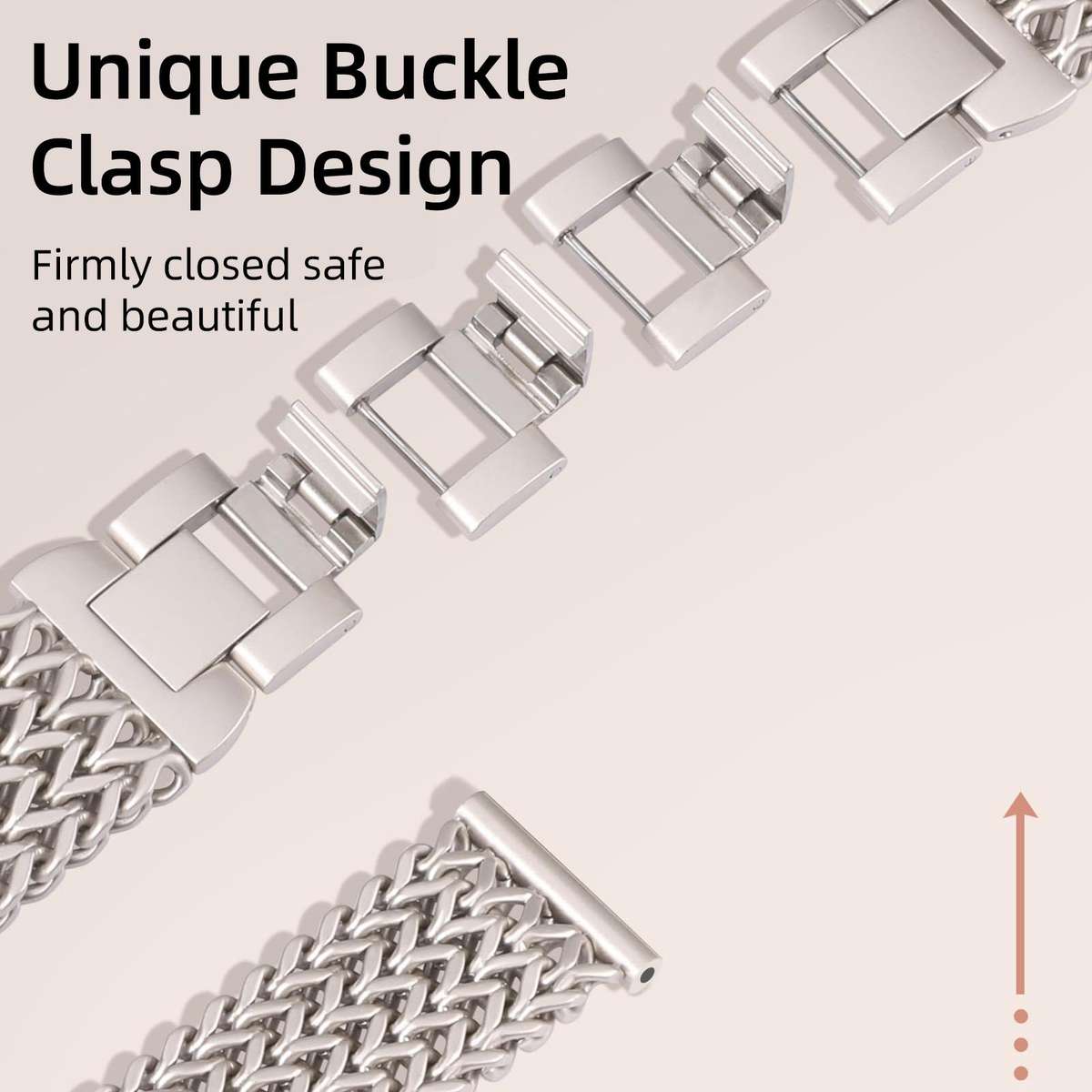 22mm xDfind Flat Head Herringbone Braided Stainless Steel Watch Band(Starlight)