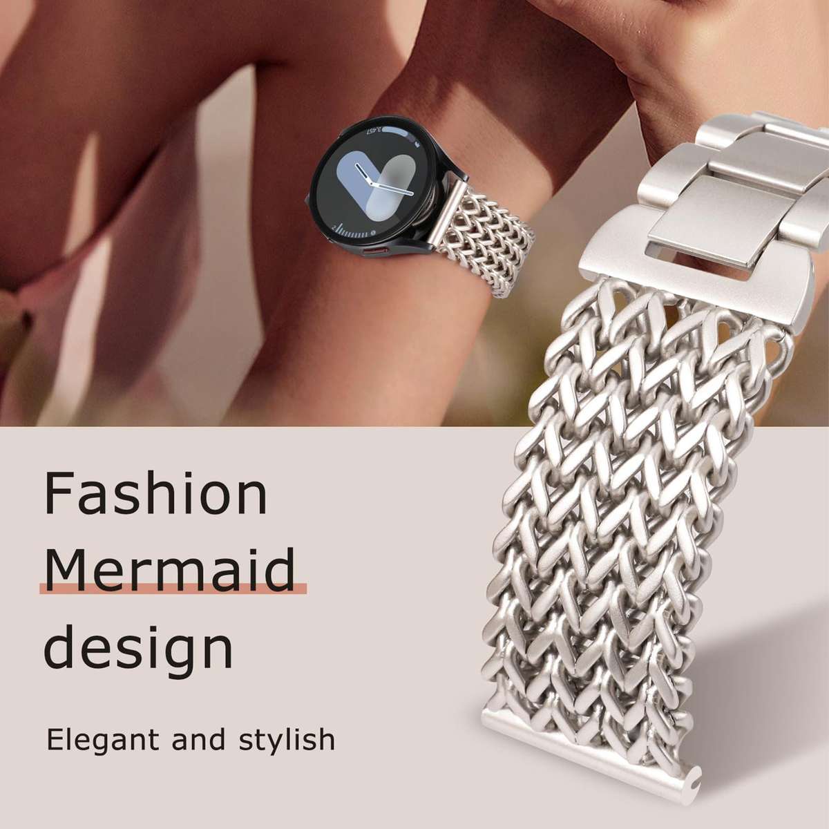 22mm xDfind Flat Head Herringbone Braided Stainless Steel Watch Band(Starlight)