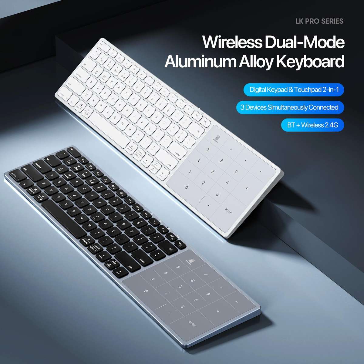 DUX DUCIS LK Pro Series Universal Dual-Mode Aluminum Alloy Wireless Keyboard With Touch Digital Pane