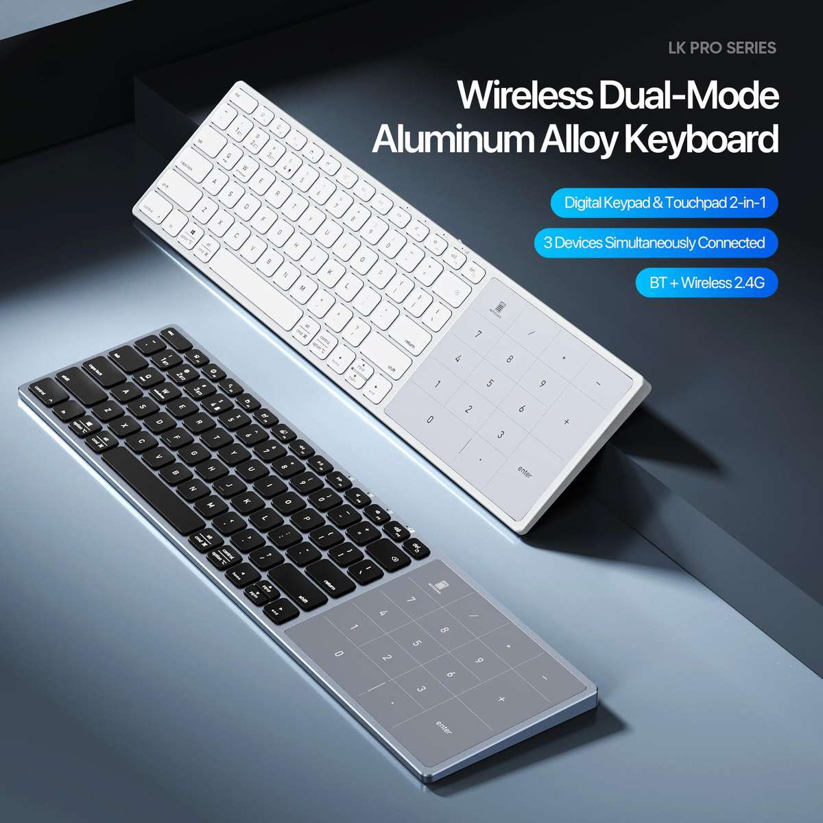 DUX DUCIS LK Pro Series Universal Dual-Mode Aluminum Alloy Wireless Keyboard With Touch Digital Pane