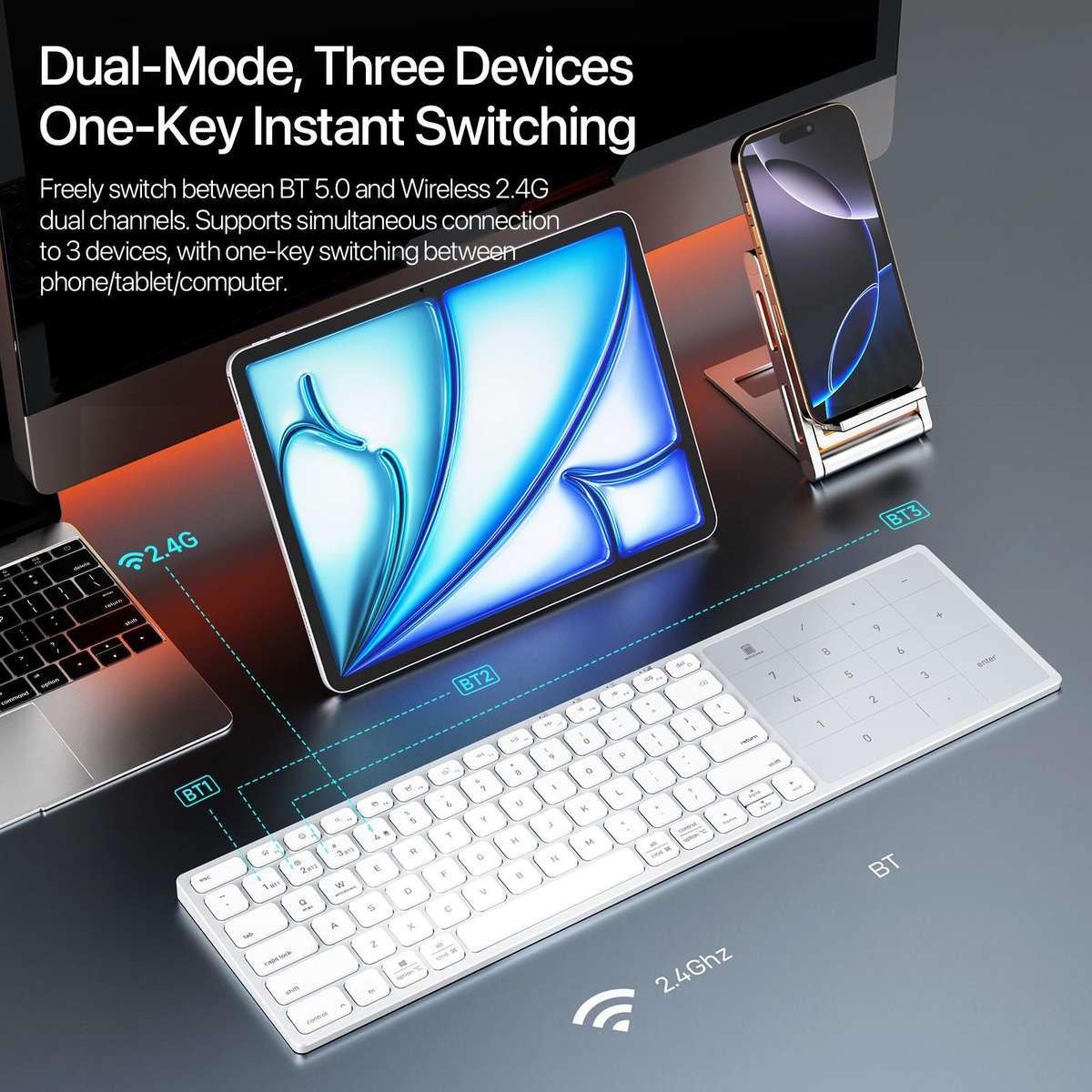 DUX DUCIS LK Pro Series Universal Dual-Mode Aluminum Alloy Wireless Keyboard With Touch Digital Pane