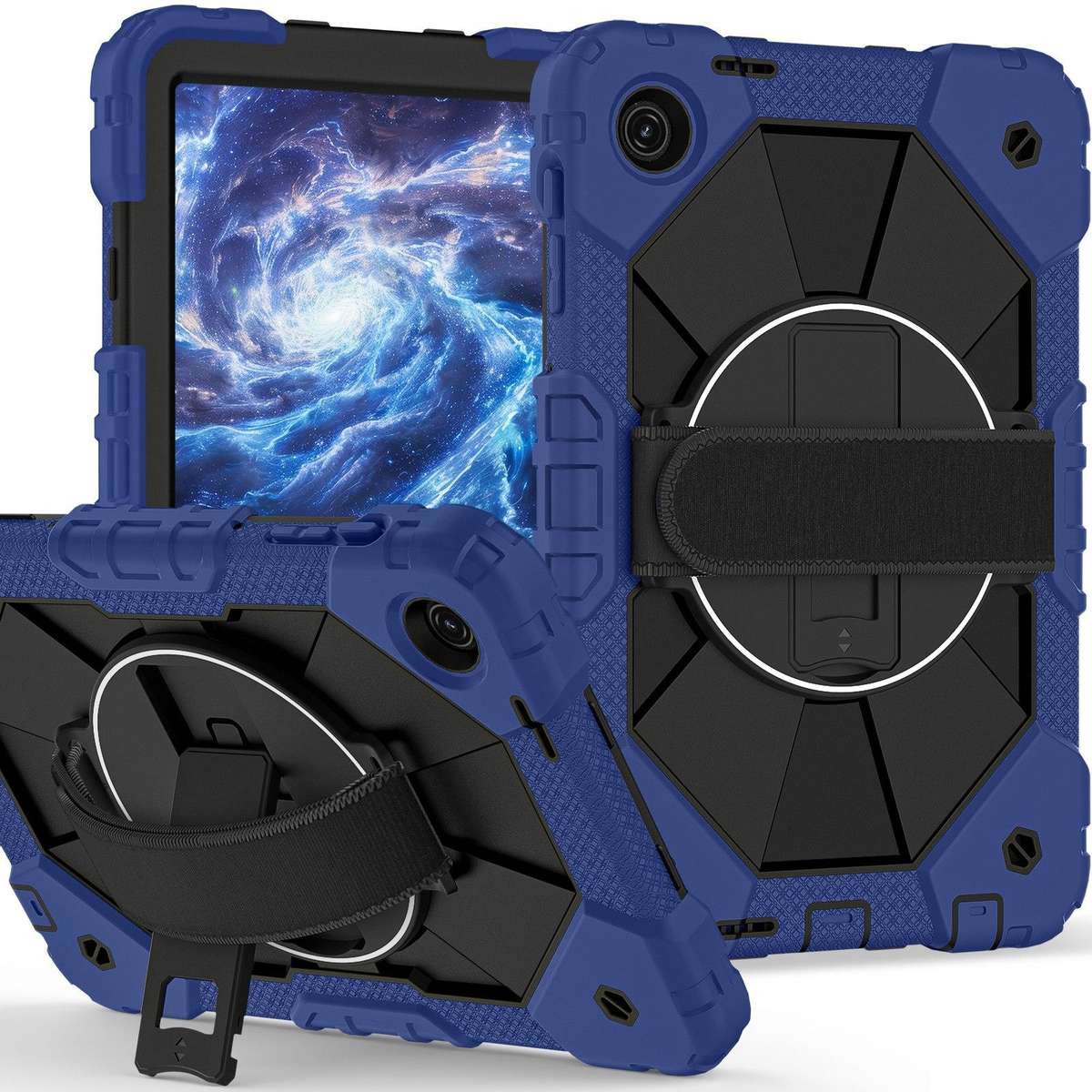For T-Mobile Revvl Tab 2 2025 Contrast Color Robot Silicone Hybrid PC Tablet Case(Navy Black)