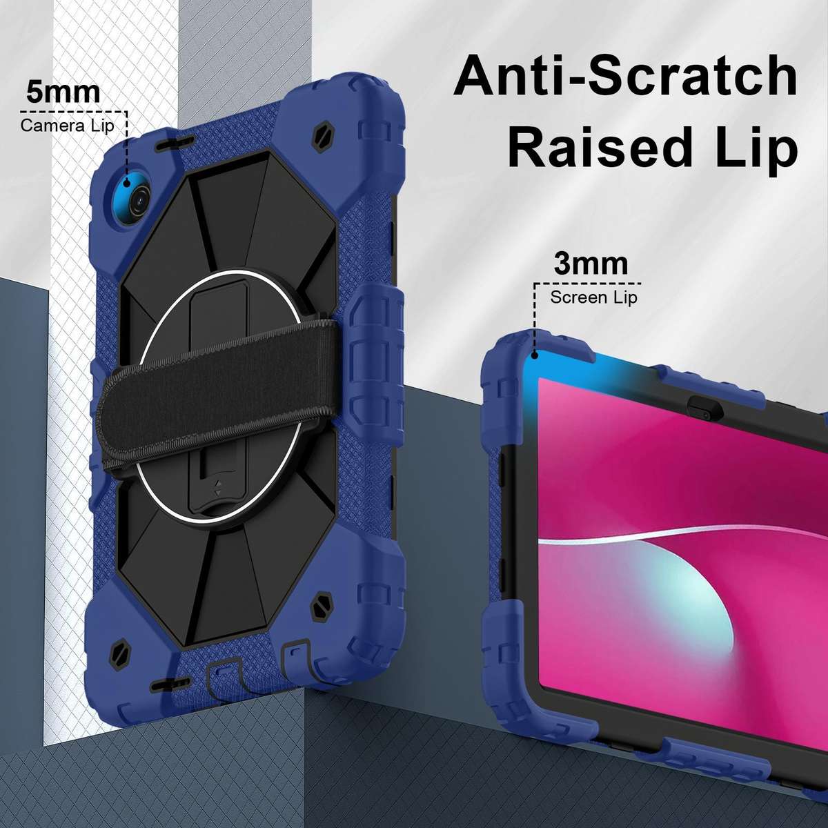 For T-Mobile Revvl Tab 2 2025 Contrast Color Robot Silicone Hybrid PC Tablet Case(Navy Black)