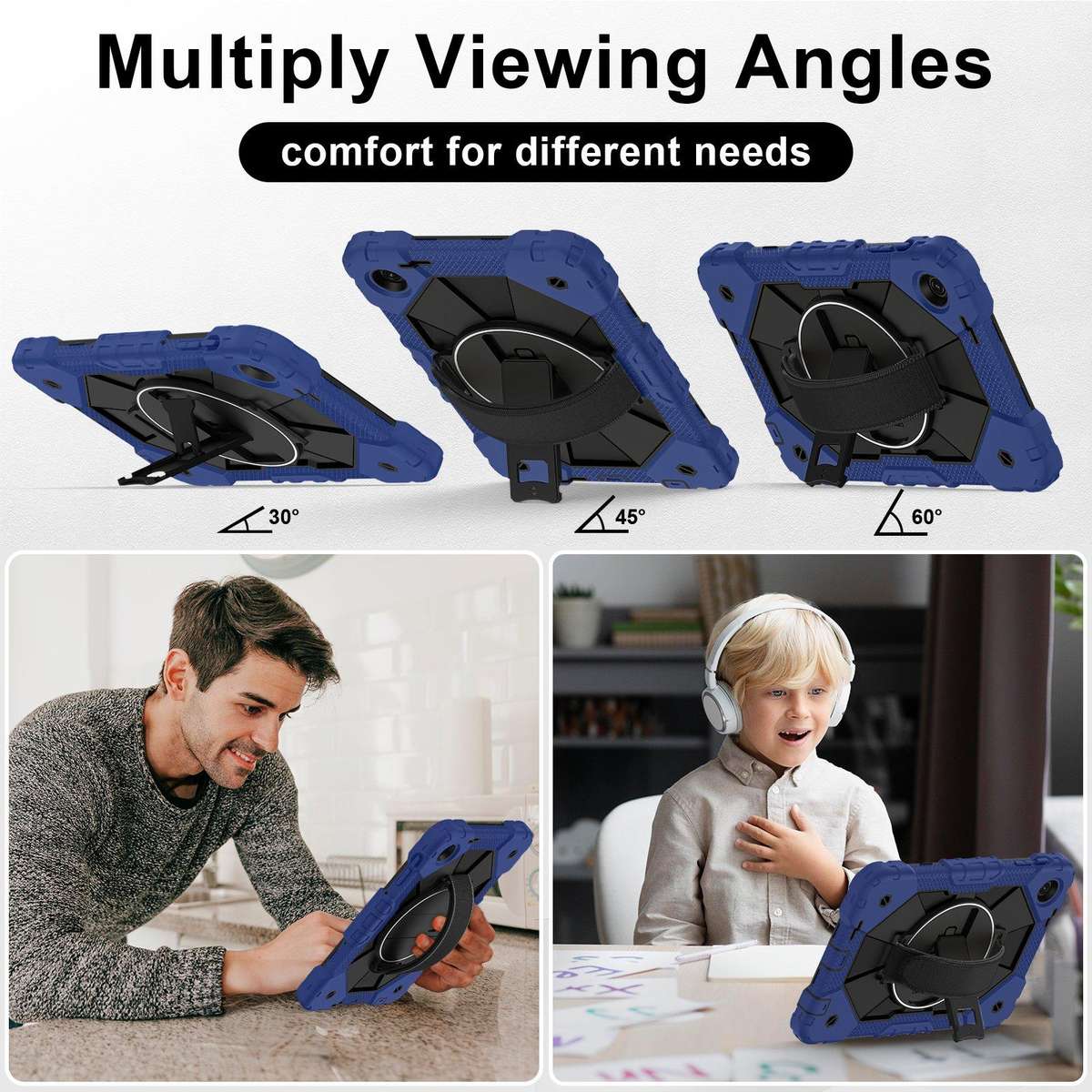 For T-Mobile Revvl Tab 2 2025 Contrast Color Robot Silicone Hybrid PC Tablet Case(Navy Black)