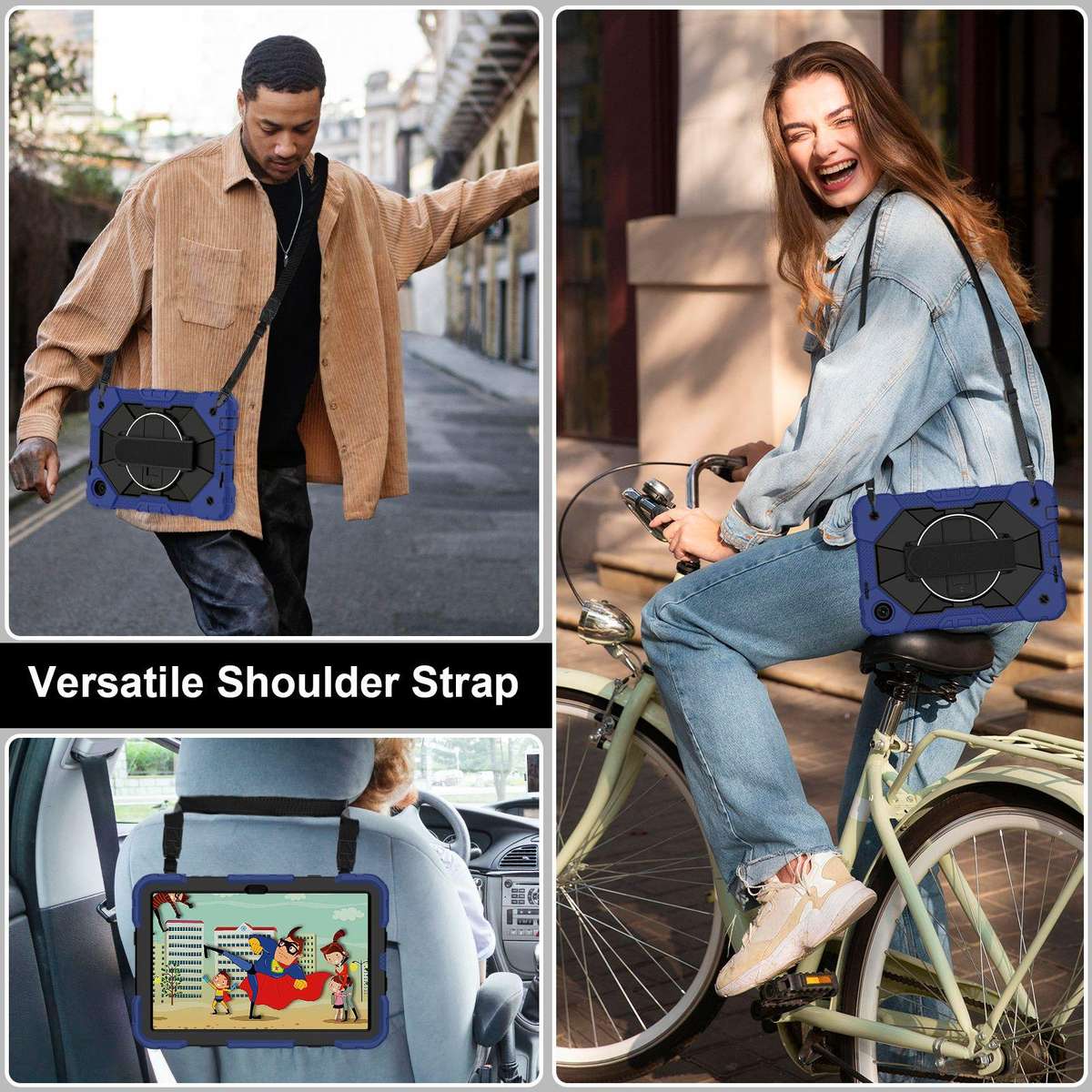 For T-Mobile Revvl Tab 2 2025 Contrast Color Robot Silicone Hybrid PC Tablet Case(Navy Black)