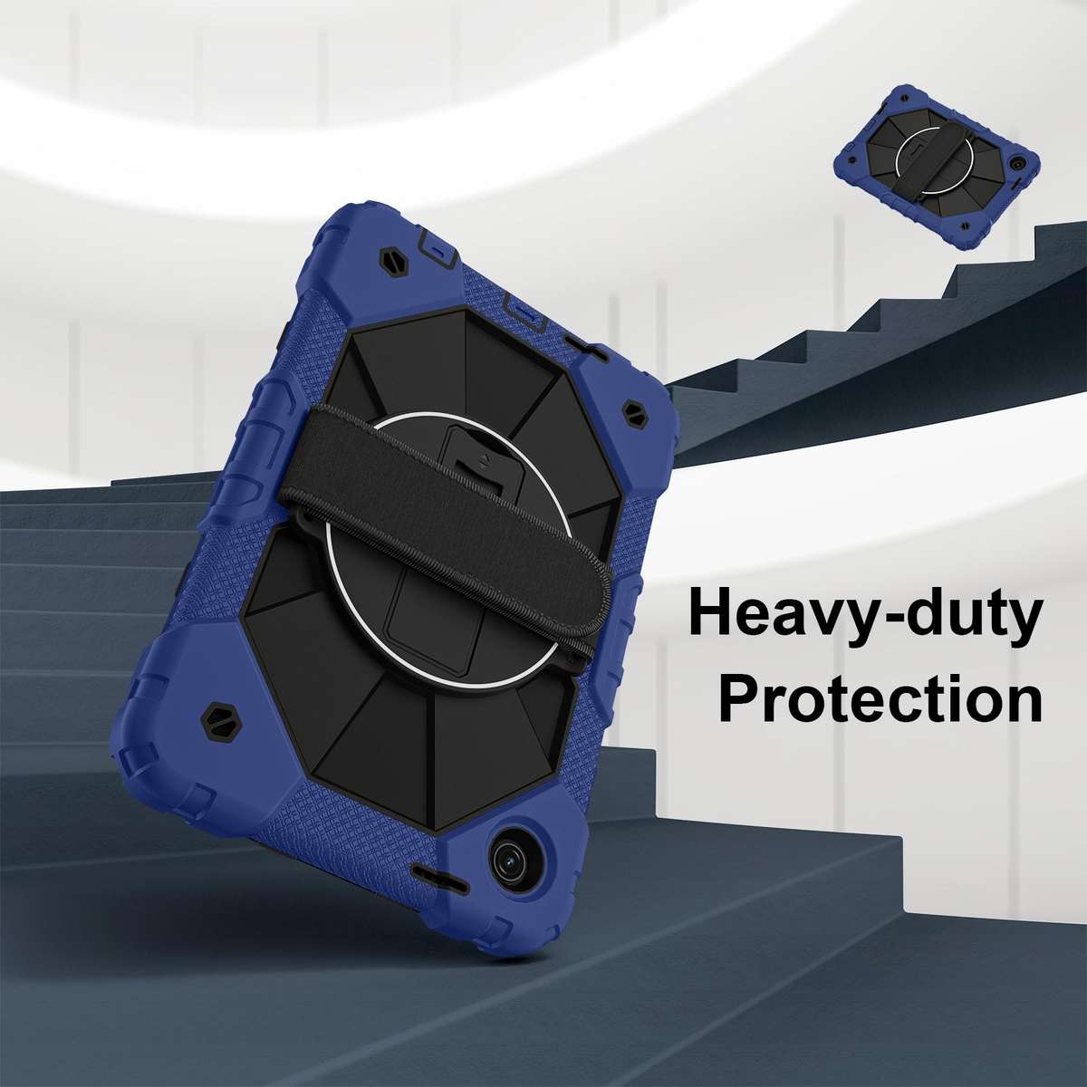 For T-Mobile Revvl Tab 2 2025 Contrast Color Robot Silicone Hybrid PC Tablet Case(Navy Black)