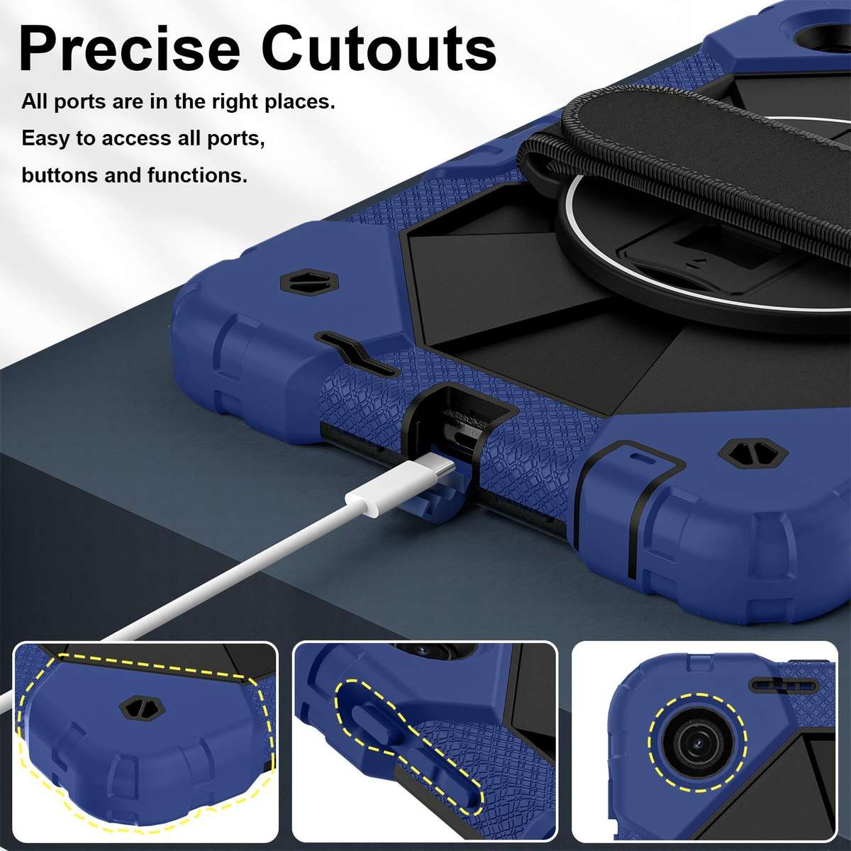 For T-Mobile Revvl Tab 2 2025 Contrast Color Robot Silicone Hybrid PC Tablet Case(Navy Black)