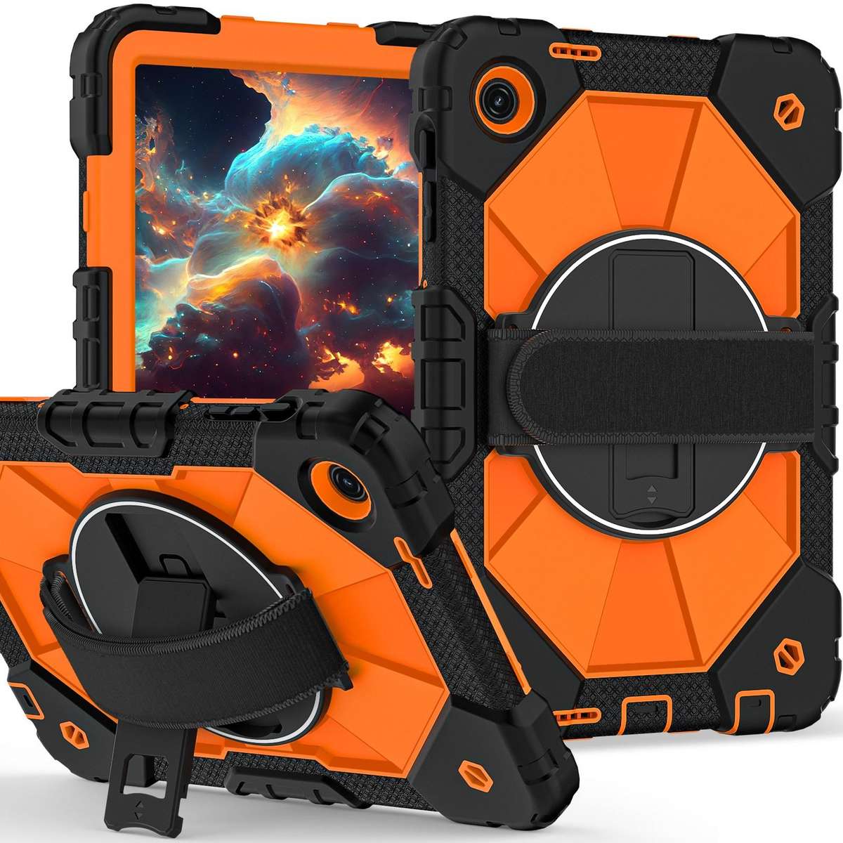 For T-Mobile Revvl Tab 2 2025 Contrast Color Robot Silicone Hybrid PC Tablet Case(Black Orange)