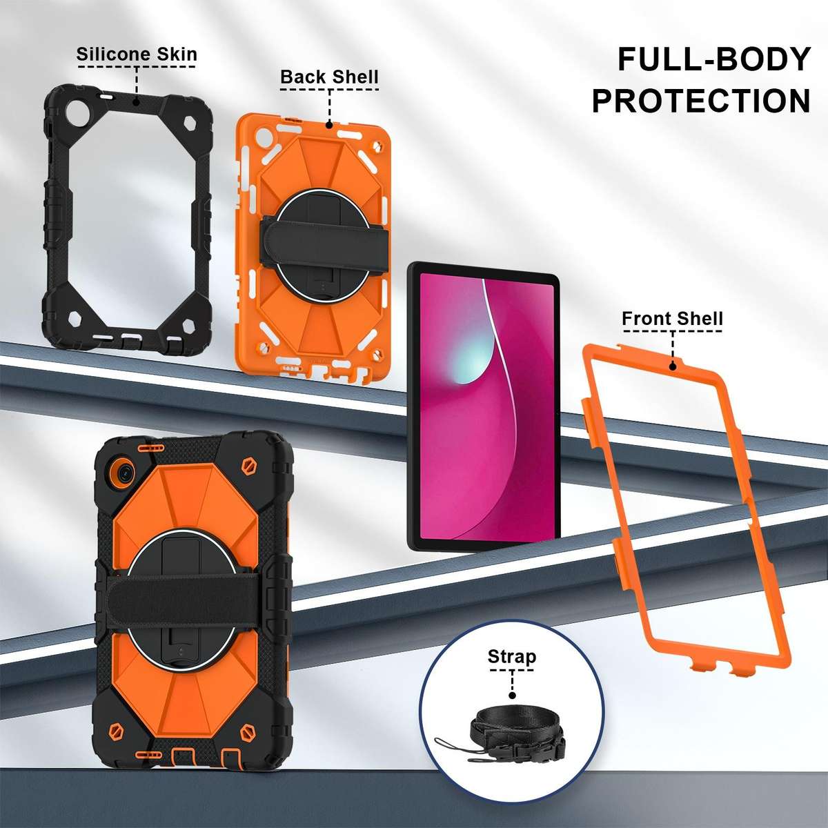 For T-Mobile Revvl Tab 2 2025 Contrast Color Robot Silicone Hybrid PC Tablet Case(Black Orange)