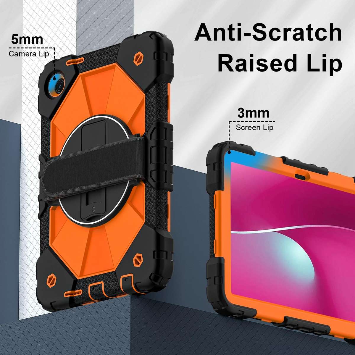 For T-Mobile Revvl Tab 2 2025 Contrast Color Robot Silicone Hybrid PC Tablet Case(Black Orange)