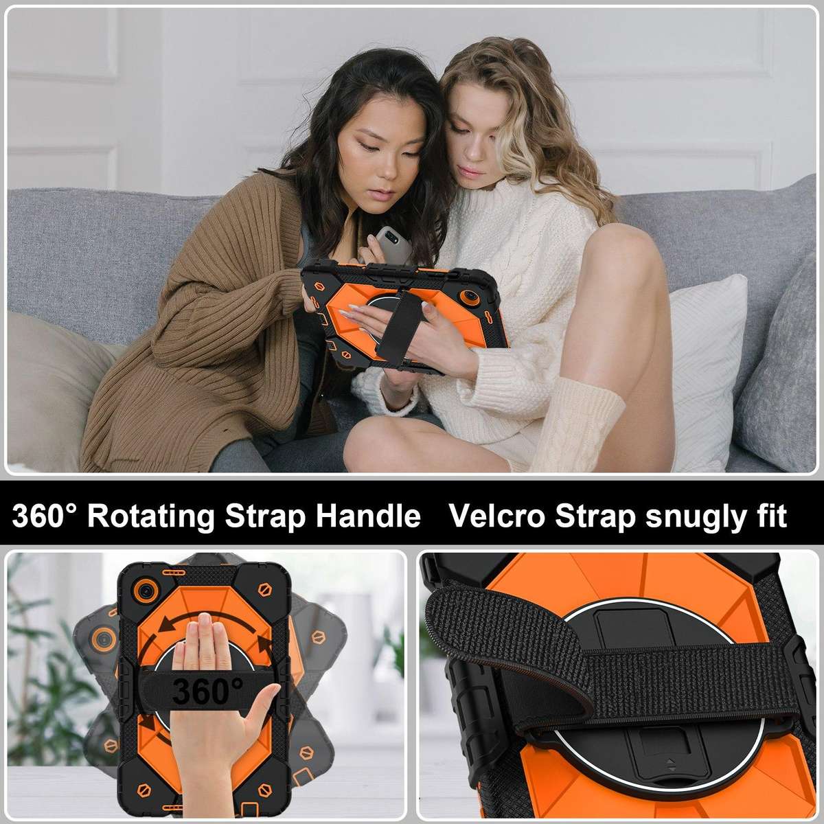 For T-Mobile Revvl Tab 2 2025 Contrast Color Robot Silicone Hybrid PC Tablet Case(Black Orange)