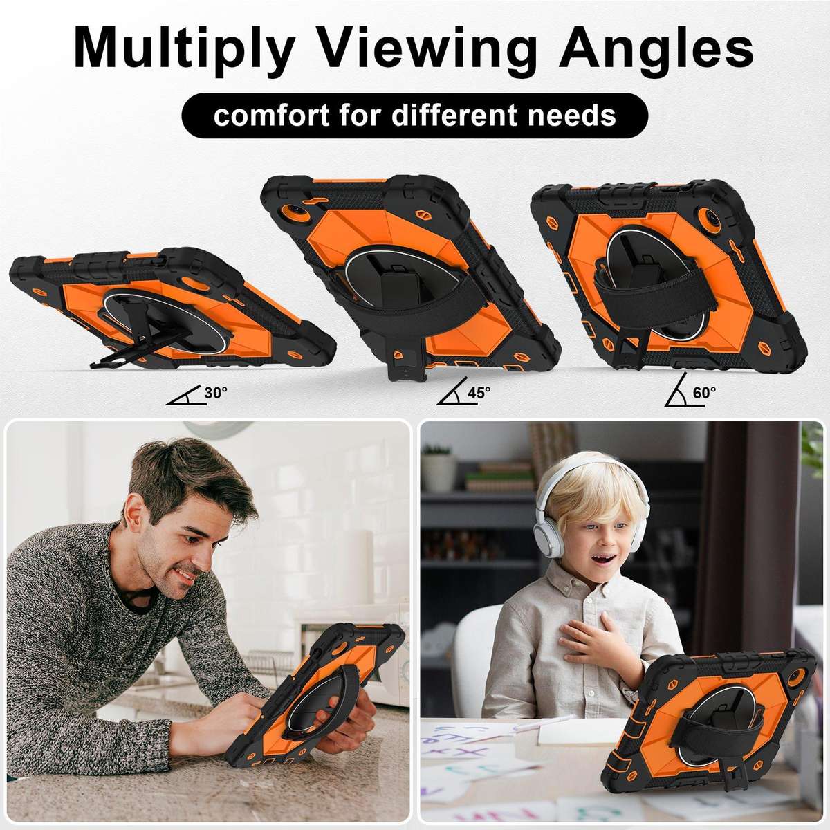 For T-Mobile Revvl Tab 2 2025 Contrast Color Robot Silicone Hybrid PC Tablet Case(Black Orange)