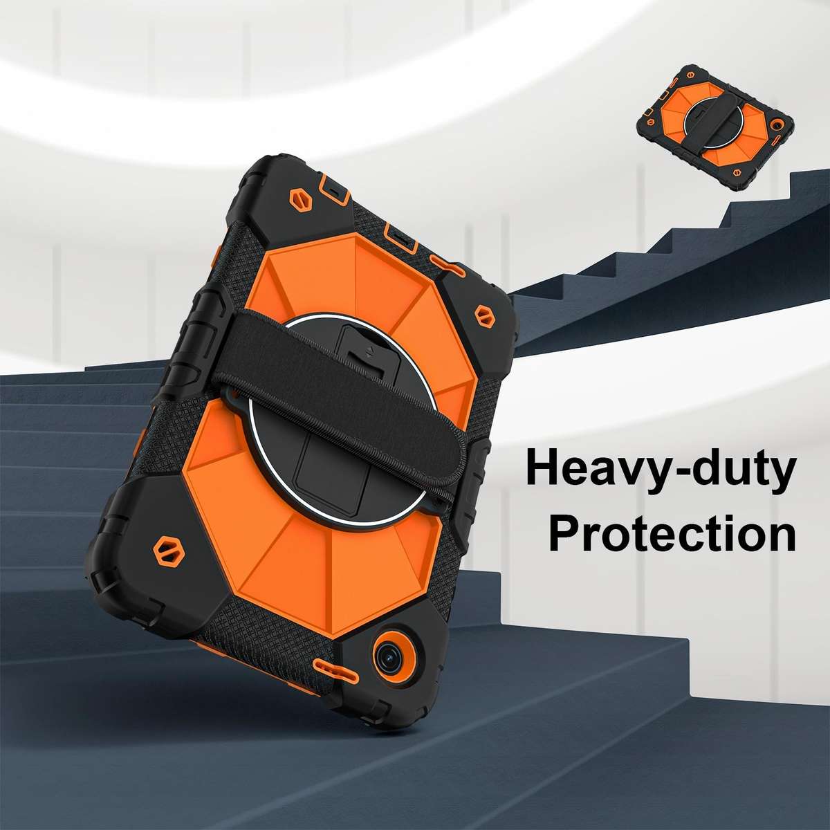 For T-Mobile Revvl Tab 2 2025 Contrast Color Robot Silicone Hybrid PC Tablet Case(Black Orange)