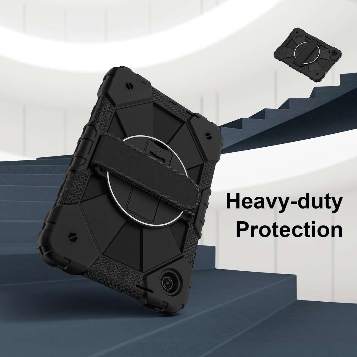 For T-Mobile Revvl Tab 2 2025 Contrast Color Robot Silicone Hybrid PC Tablet Case(Black)