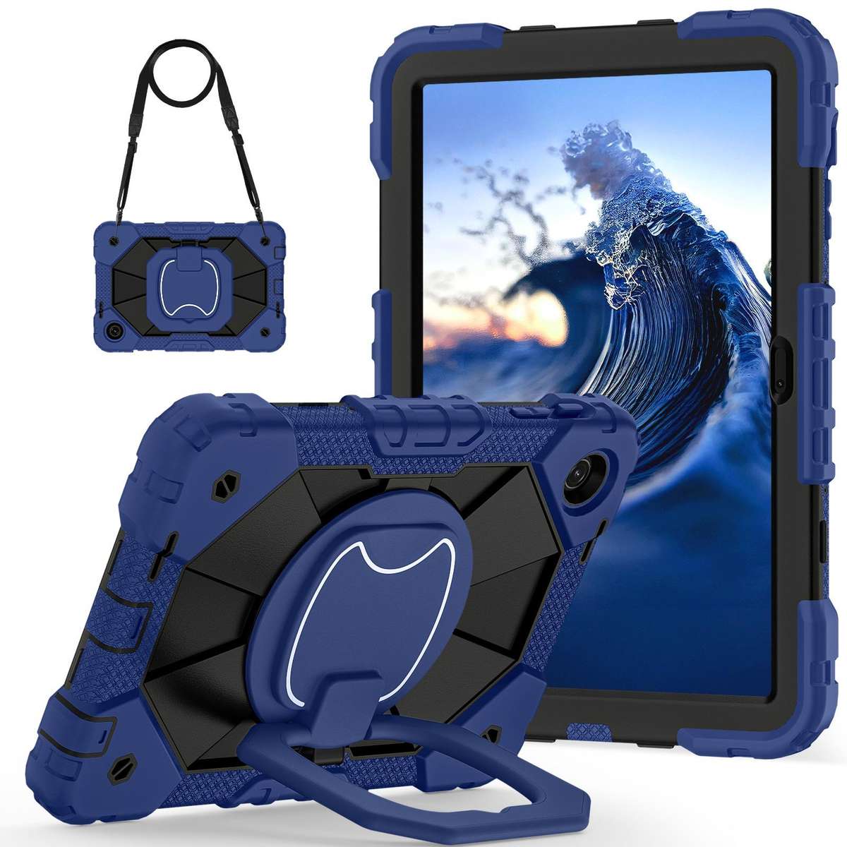 For T-Mobile Revvl Tab 2 2025 Contrast Color Robot Silicone Hybrid PC Tablet Case(Navy Black)