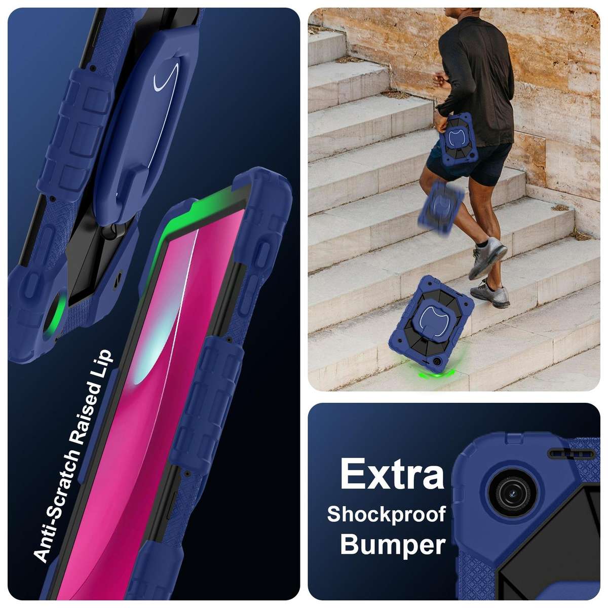 For T-Mobile Revvl Tab 2 2025 Contrast Color Robot Silicone Hybrid PC Tablet Case(Navy Black)