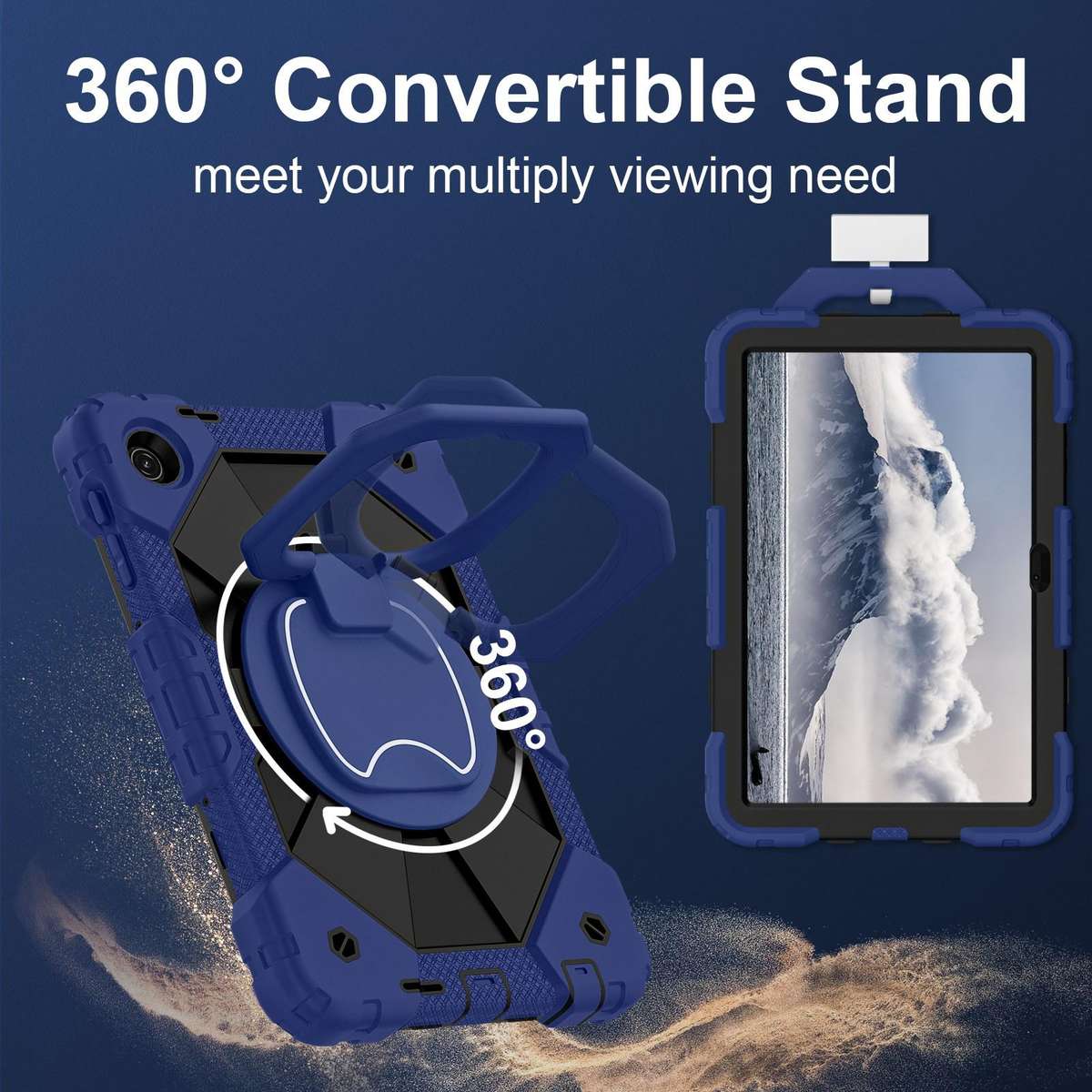 For T-Mobile Revvl Tab 2 2025 Contrast Color Robot Silicone Hybrid PC Tablet Case(Navy Black)