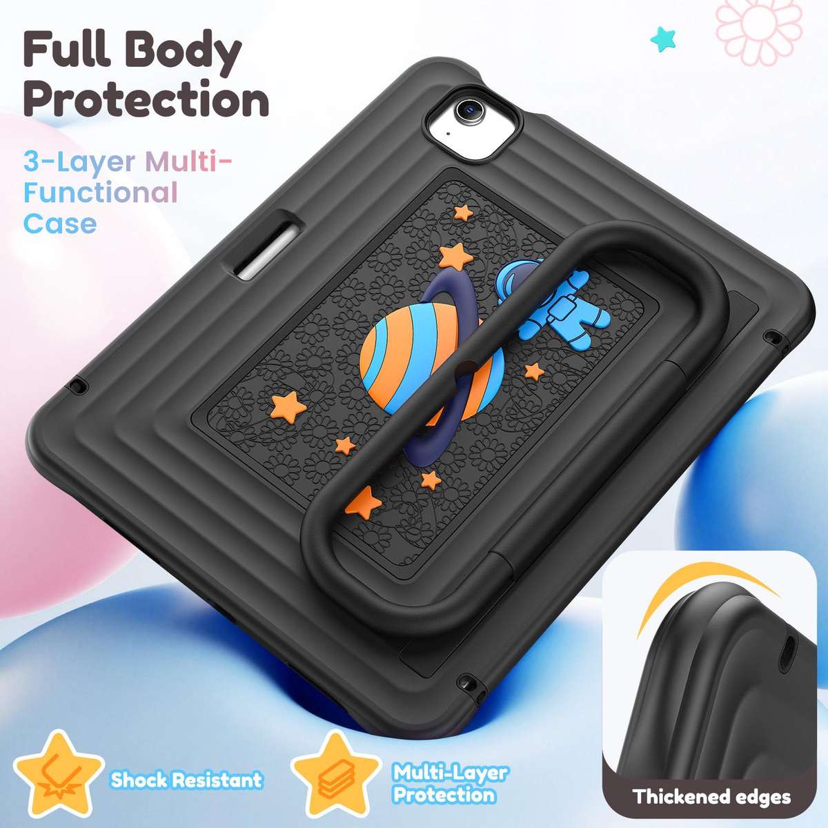 For iPad Air 11 2026 / 2025 / 2024 Handle Holder Silicone Hybrid PC Tablet Case with S ... (Black)