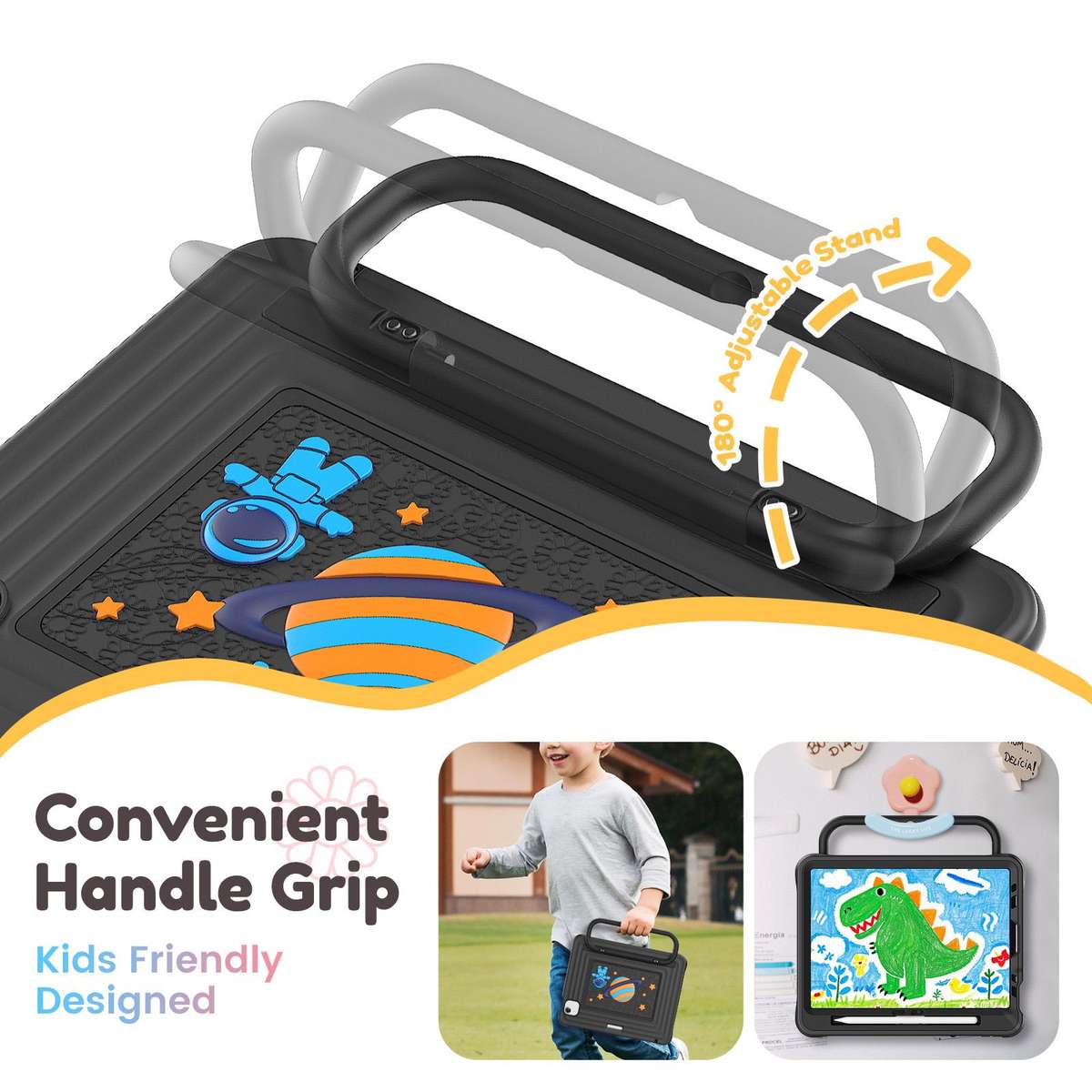 For iPad Air 11 2026 / 2025 / 2024 Handle Holder Silicone Hybrid PC Tablet Case with S ... (Black)