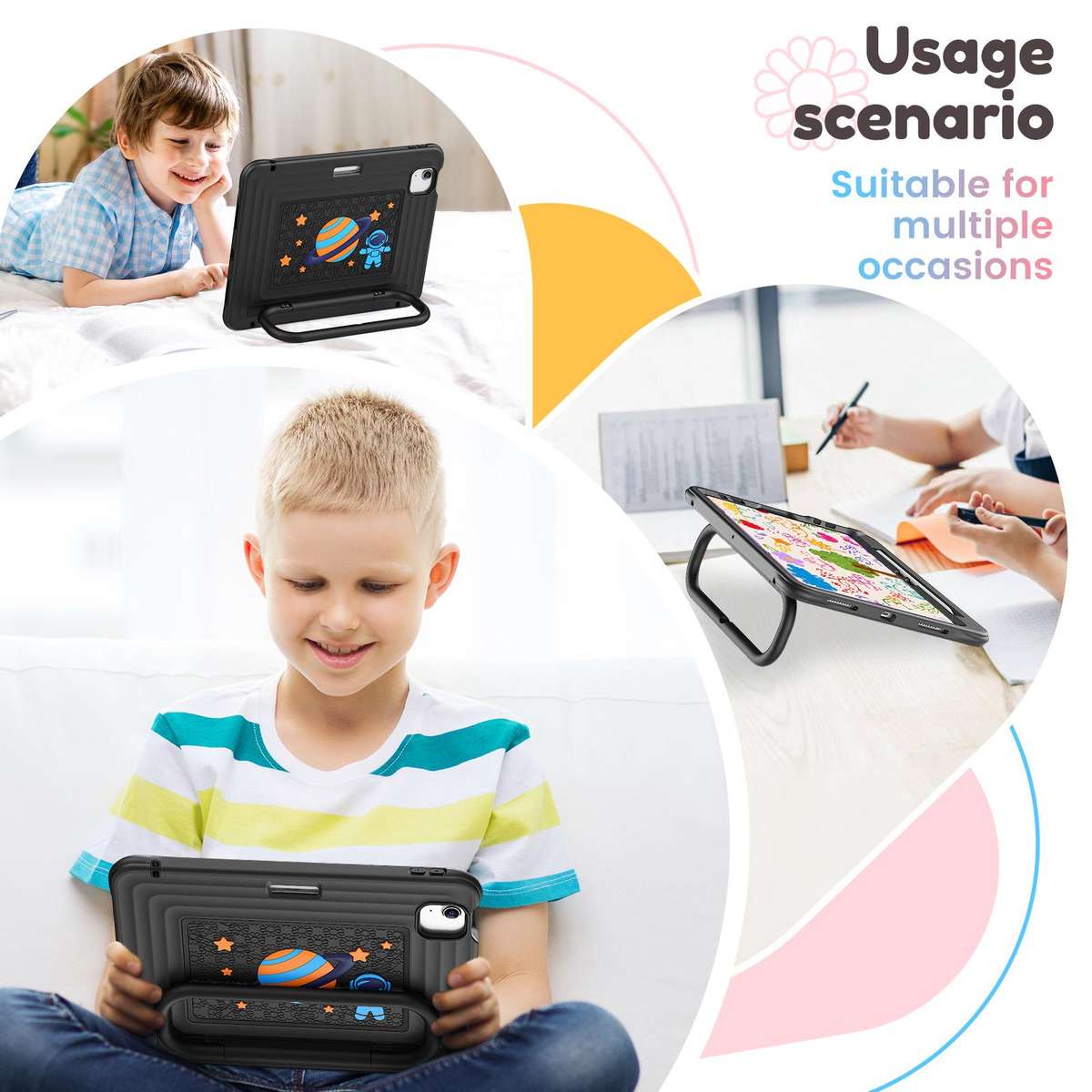 For iPad Air 11 2026 / 2025 / 2024 Handle Holder Silicone Hybrid PC Tablet Case with S ... (Black)