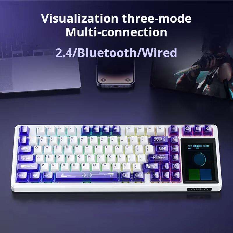 AULA L99 Smart Touch Screen Tri-Mode RGB Customizable Mechanical Keyboard(Black Rain Listening Switc