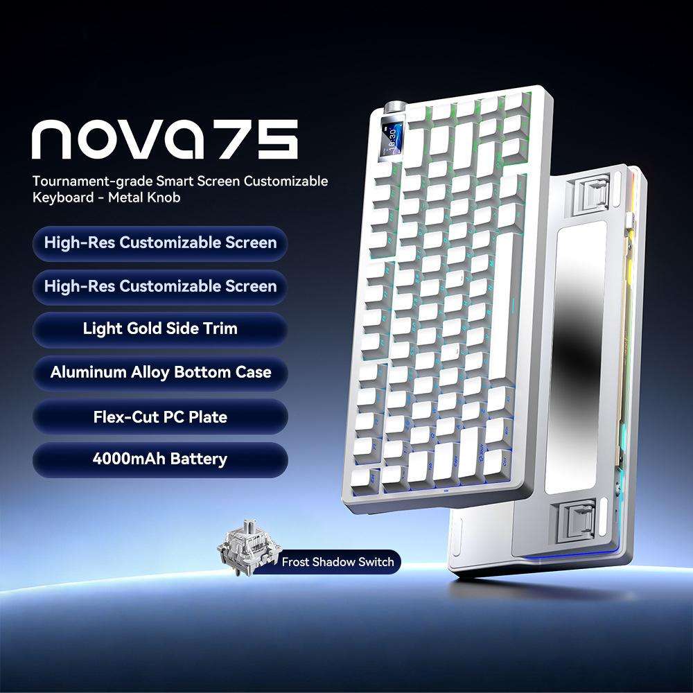 AULA nova75 Smart Display Tri-Mode RGB Customizable Gaming Mechanical Keyboard(Gray White Caramel La