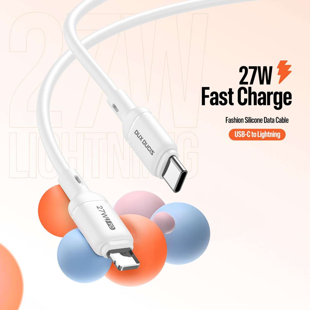 DUX DUCIS SILI Series 27W Type-C to 8 Pin Silicone Data Cable, Length: 1m(White)