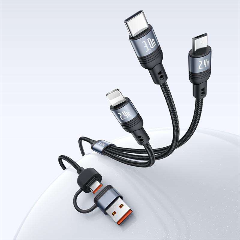 Yesido CA203 4 in 1 USB and Type-C to Type-C, 8 Pin, Micro USB 12W Multi-functional Ch ... (Black)