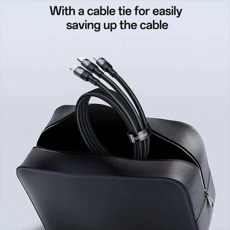 Yesido CA203 4 in 1 USB and Type-C to Type-C, 8 Pin, Micro USB 12W Multi-functional Ch ... (Black)
