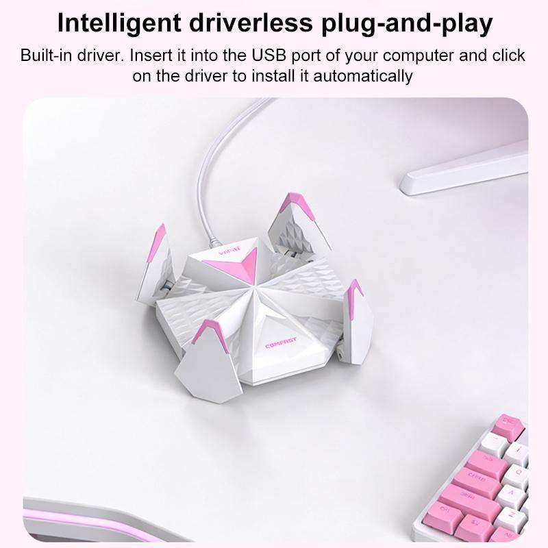 COMFAST CF-988BE 6500Mbps WiFi7 USB 3.0 Tri-Band Driverless Wireless Network Adapter(Pink White)