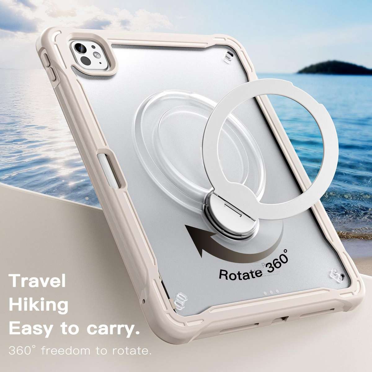 For iPad Pro 11 2025 / 2024 Powerful Sailor Metal Holder Hybrid Tablet Case with Strap ... (Khaki)