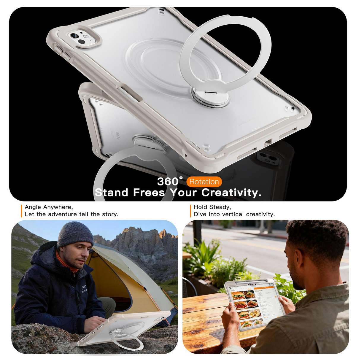 For iPad Pro 11 2025 / 2024 Powerful Sailor Metal Holder Hybrid Tablet Case with Strap ... (Khaki)