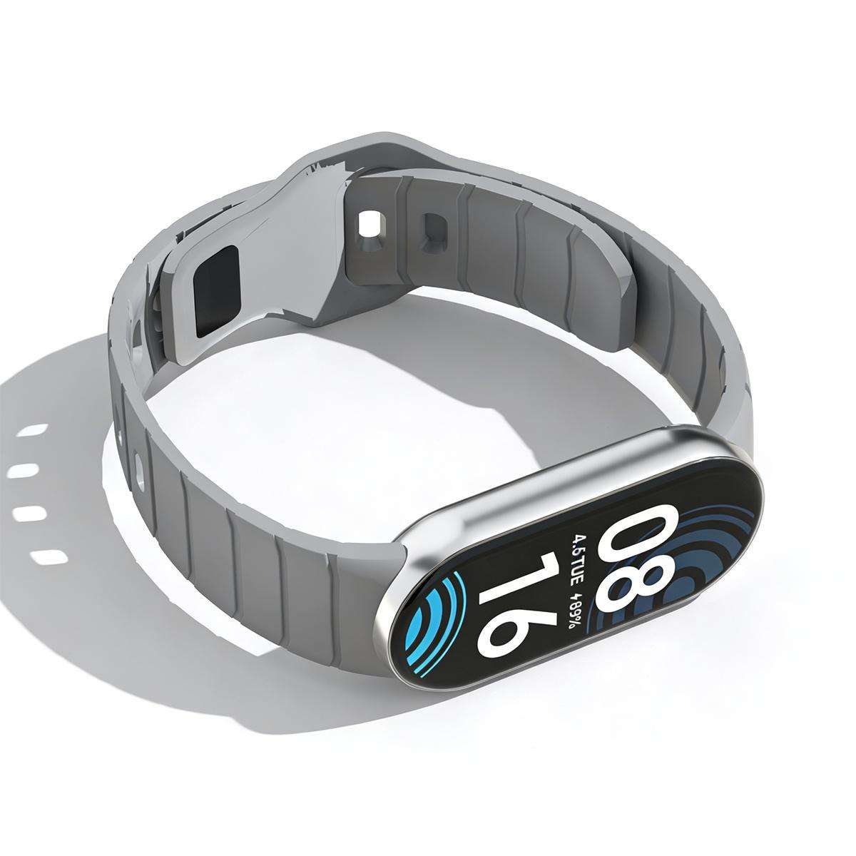 For Xiaomi Smart Band 10 / 9 / 8 xDfind Armor-Style Reverse Buckle Silicone Watch Band(Grey)