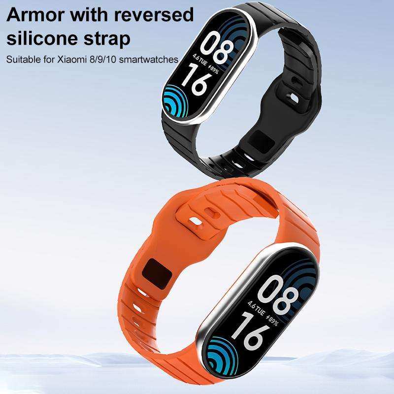 For Xiaomi Smart Band 10 / 9 / 8 xDfind Armor-Style Reverse Buckle Silicone Watch Band(Grey)