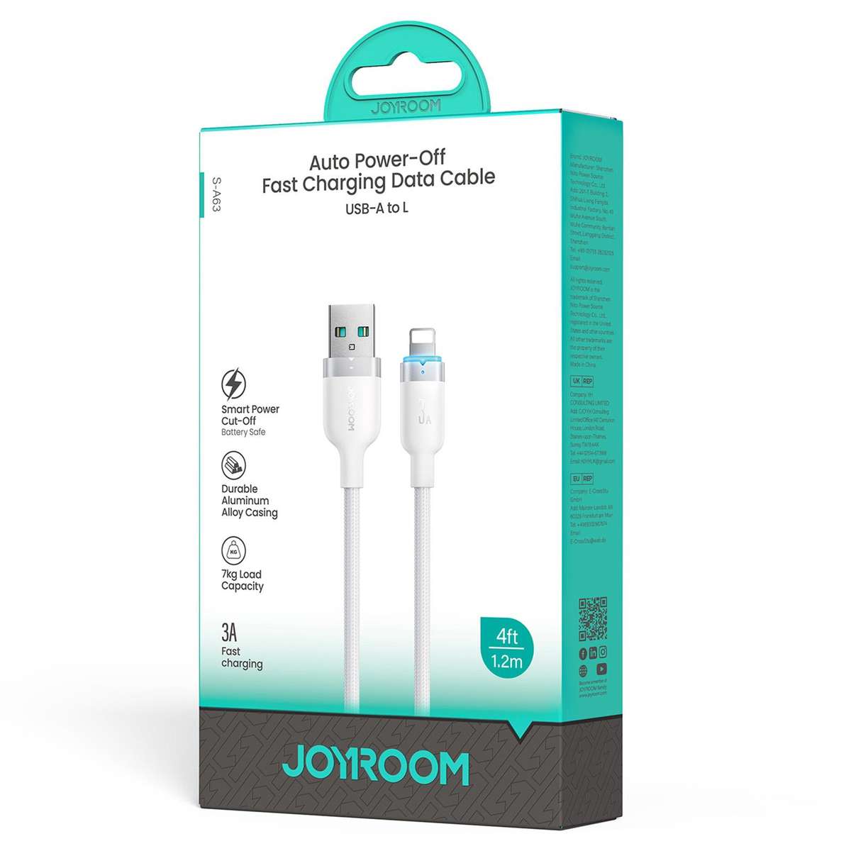 JOYROOM S-A63 StarWay Series 1.2m 3A USB-A to 8 Pin Auto Power-Off Fast Charging Data Cable(White)