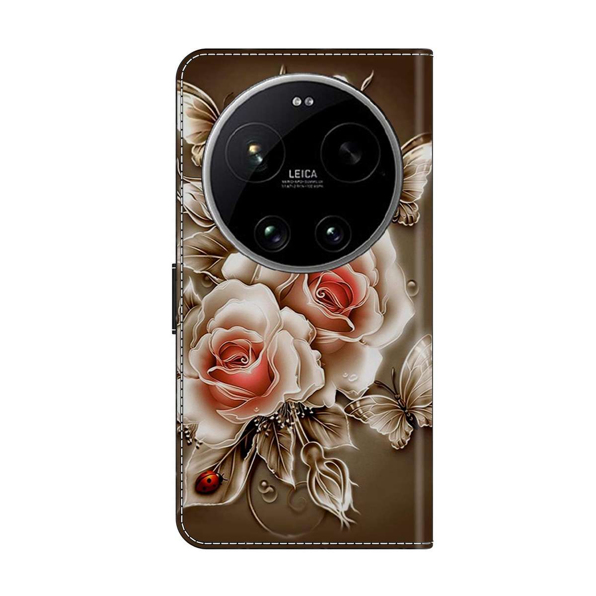 For Xiaomi 17 Ultra Crystal-Like Painted Vegan Leather Phone Case(Brown Rose)
