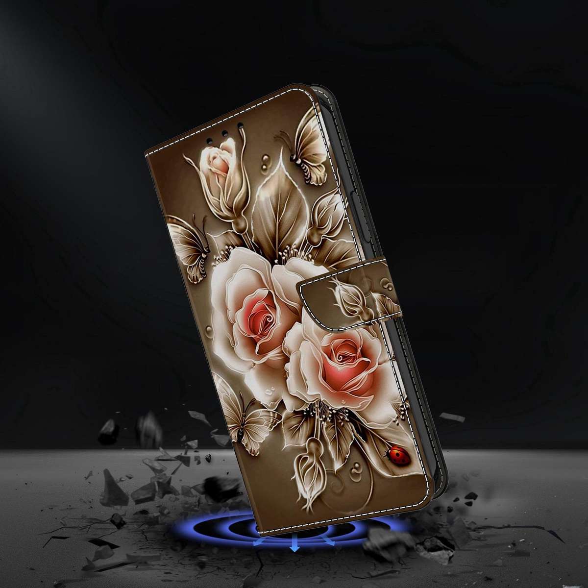 For Xiaomi 17 Ultra Crystal-Like Painted Vegan Leather Phone Case(Brown Rose)
