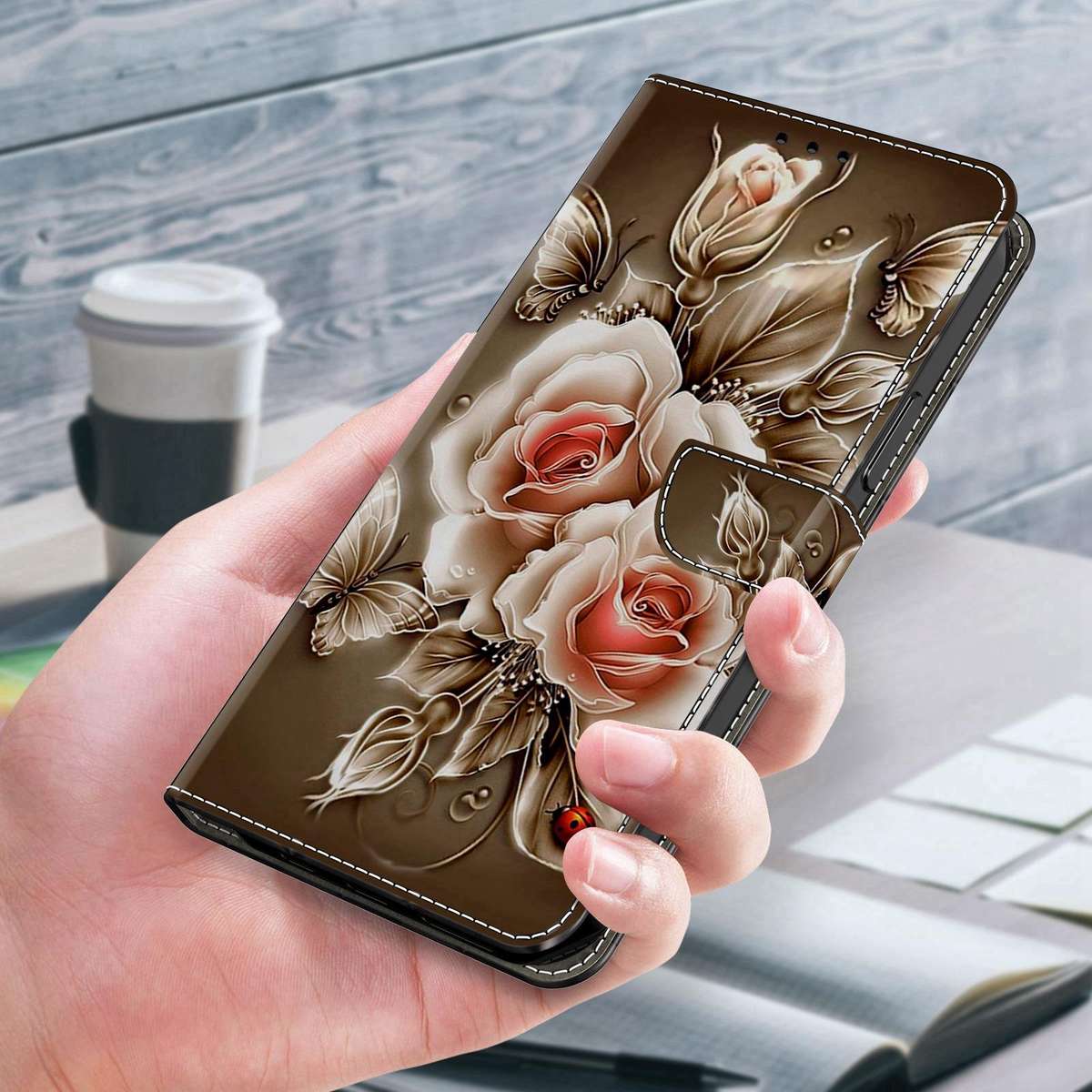 For Xiaomi 17 Ultra Crystal-Like Painted Vegan Leather Phone Case(Brown Rose)