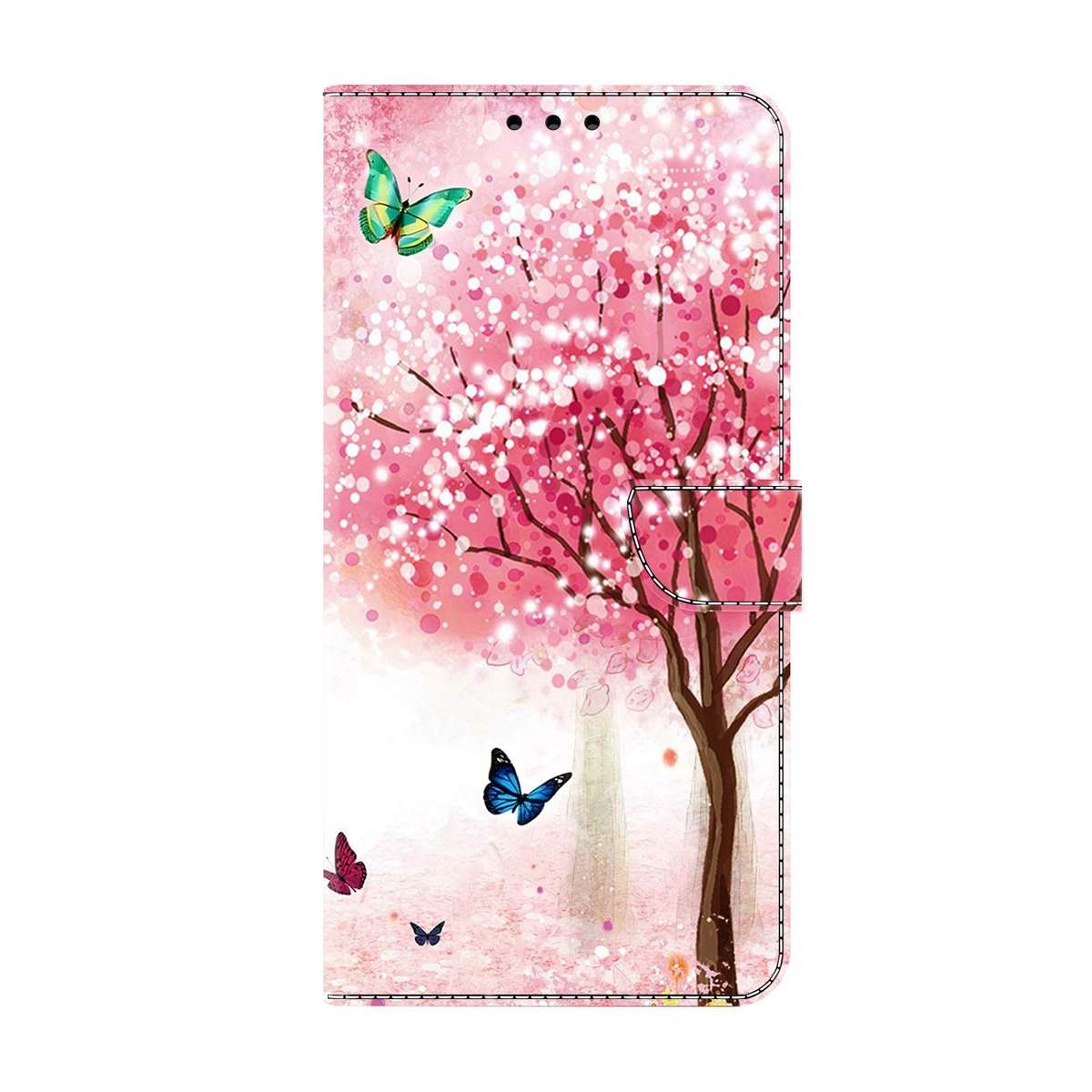 For Xiaomi 17 Ultra Crystal-Like Painted Vegan Leather Phone Case(Sakura Butterfly)