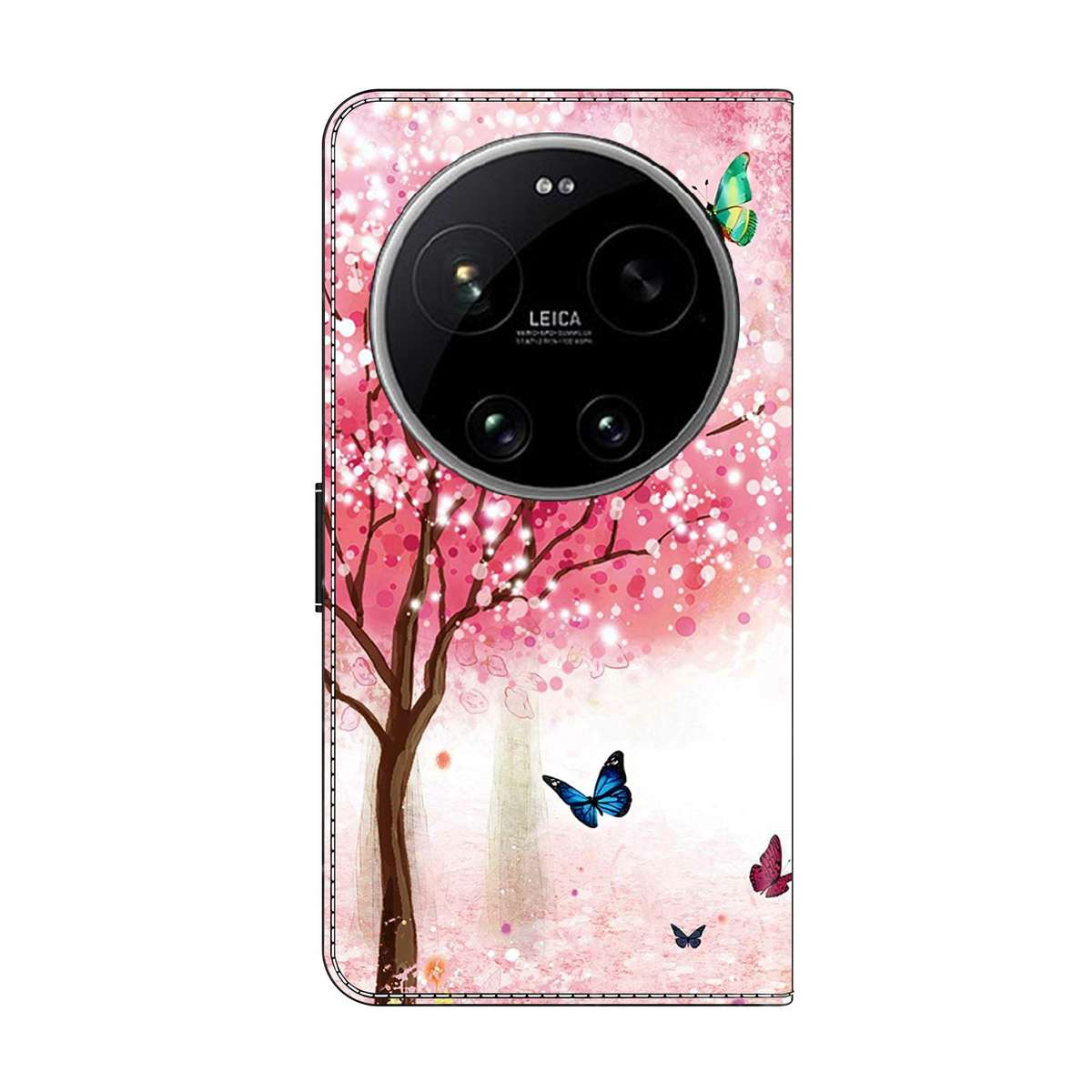 For Xiaomi 17 Ultra Crystal-Like Painted Vegan Leather Phone Case(Sakura Butterfly)