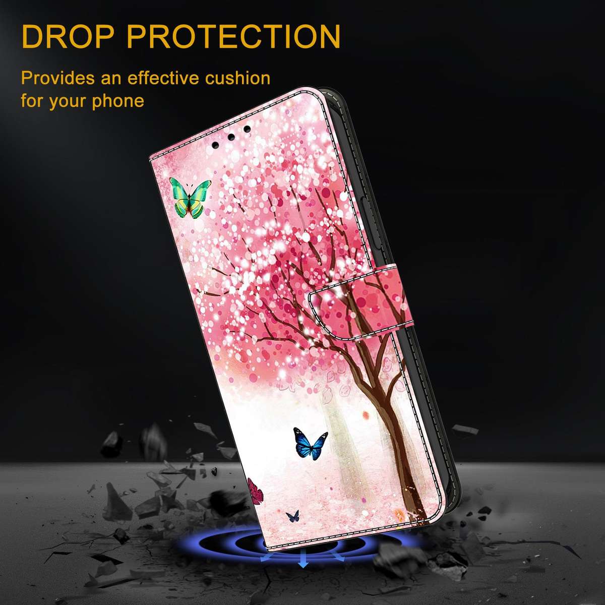 For Xiaomi 17 Ultra Crystal-Like Painted Vegan Leather Phone Case(Sakura Butterfly)