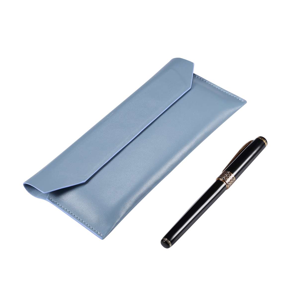Magnetic Genuine Leather Horizontal Flip Protective Case for 6.1-6.7 inch Smartphones(Light Blue)
