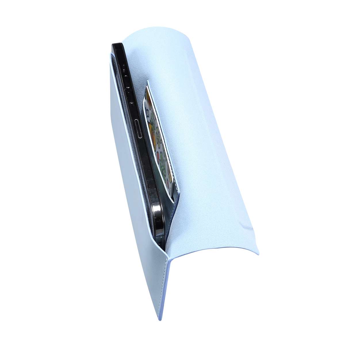 Magnetic Genuine Leather Horizontal Flip Protective Case for 6.1-6.7 inch Smartphones(Light Blue)