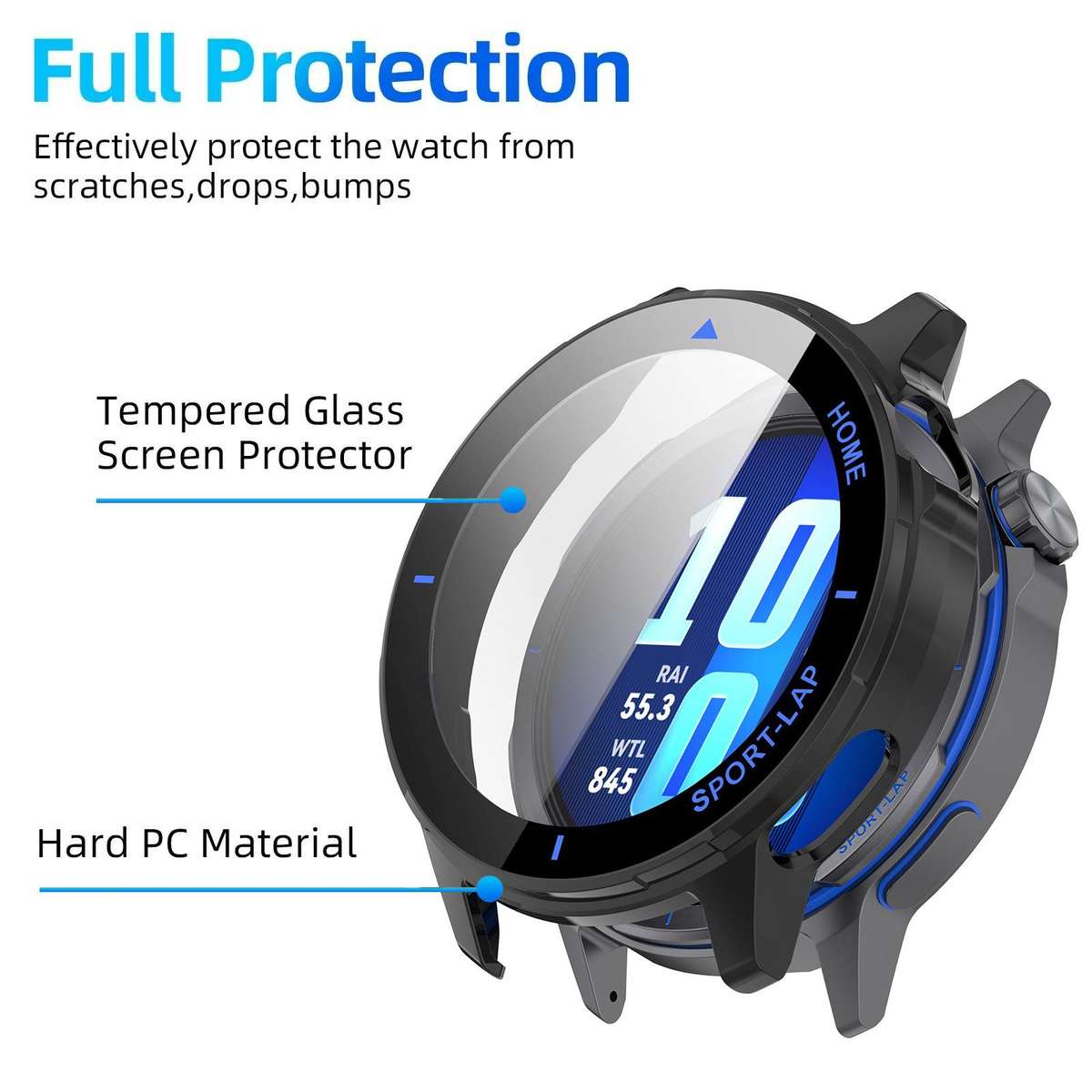 For Huawei Watch GT Runner 2 xDfind Tempered Film Integrated PC Watch Case(Black Blue)